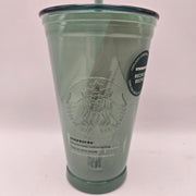 STARBUCKS 2021 FROSTED MINT GLASS TUMBLER W STRAW 15oz NWT