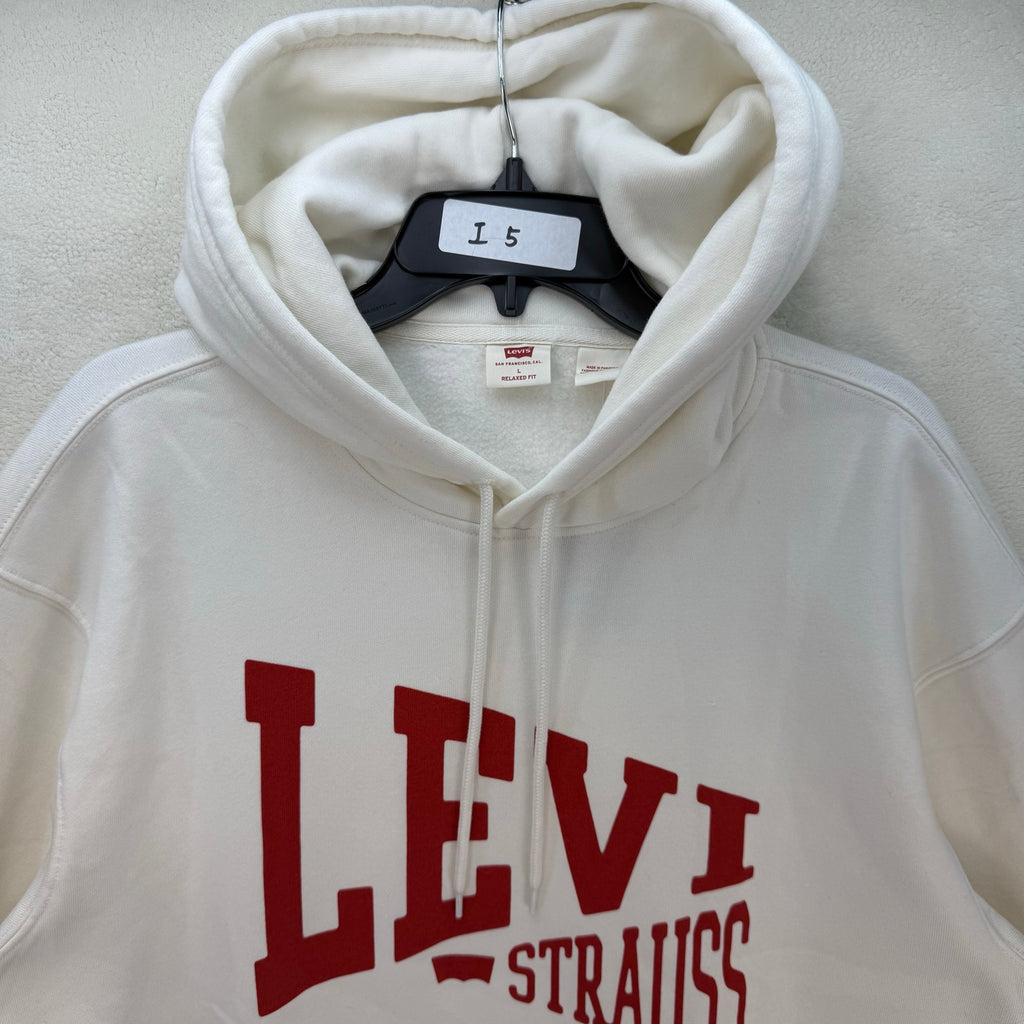 LEVI'S MEN'S L WHITE FLEECE HOODIE SIMPLICITY STYLE WARM SOFT