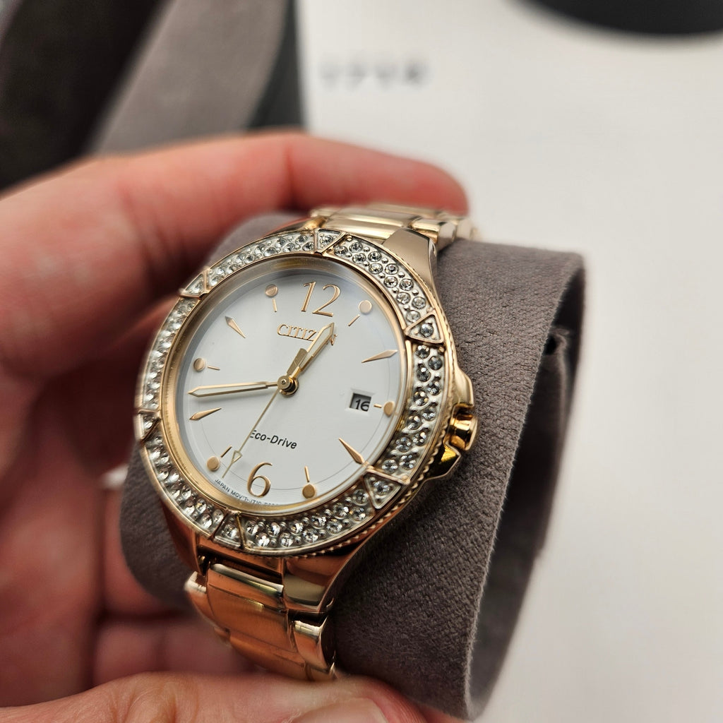 CITIZEN FE1163-56A SILHOUETTE WOMEN'S ECO DRIVE SWAROVSKI CRYSTAL GOLDTONE WATCH