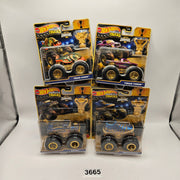 HOT WHEELS MONSTER TRUCKS TROPHY CHAMPIONS GOLD SERIES LOT OF 4 BIG FOOT SNEAKER