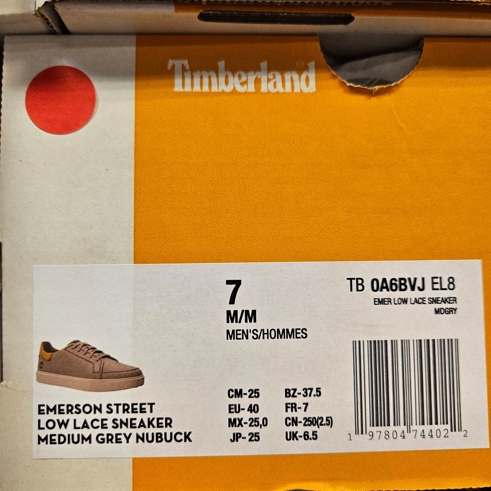 TIMBERLAND MEN'S 7 EMERSON STREET SNEAKER MEDIUM GREY NUBUCK NIB