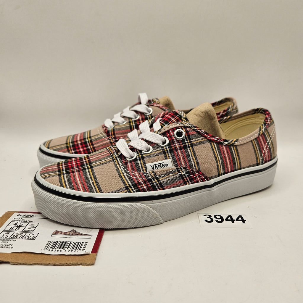 VANS WOMEN'S 6 AUTHENTIC TAN PLAID LOW TOP CANVAS SNEAKER NWOB