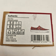 VANS WOMEN'S 6.5 AUTHENTIC LOW TOP SNEAKER PLAID RED NWOB