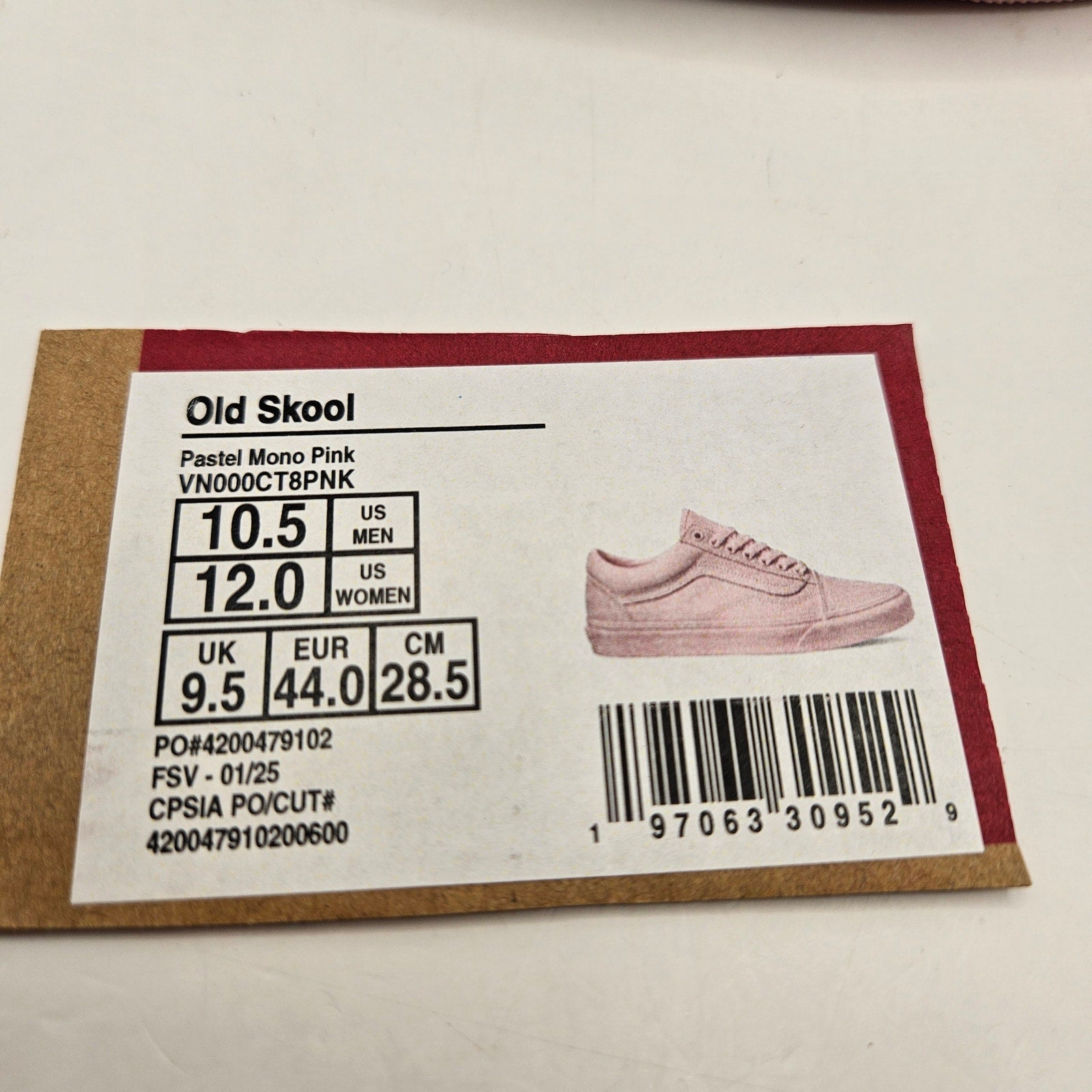 VANS MEN'S 10.5 OLD SKOOL PASTEL MONO PINK LOW TOP SNEAKER NWOB