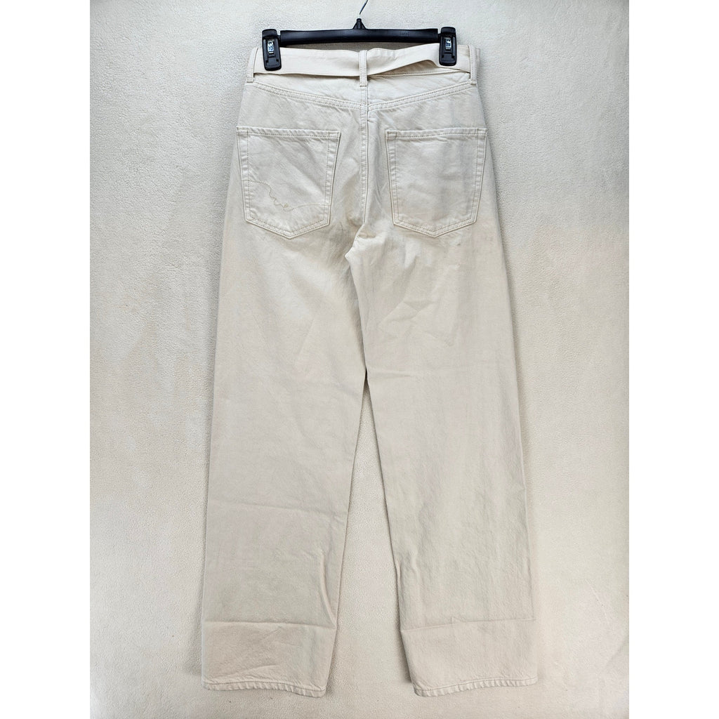 FREE PEOPLE WE THE FREE WOMEN'S 24 WIDE LEG DENIM PANTS WHITE W/ BELT NWOT