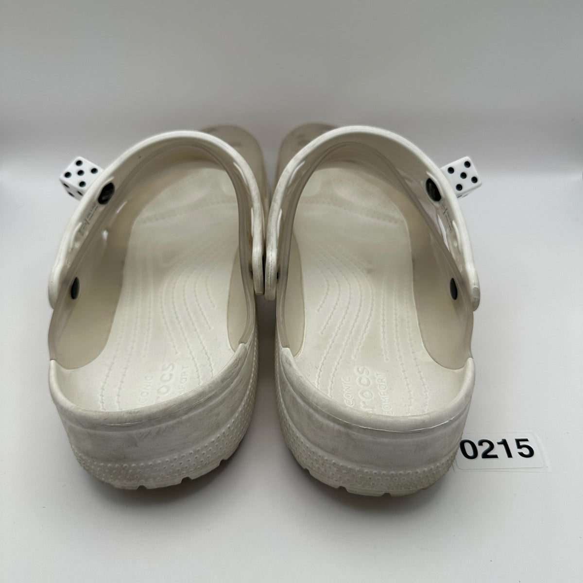 CROCS Classic Men's Size 11 Transpanrent w/ Dice Added White