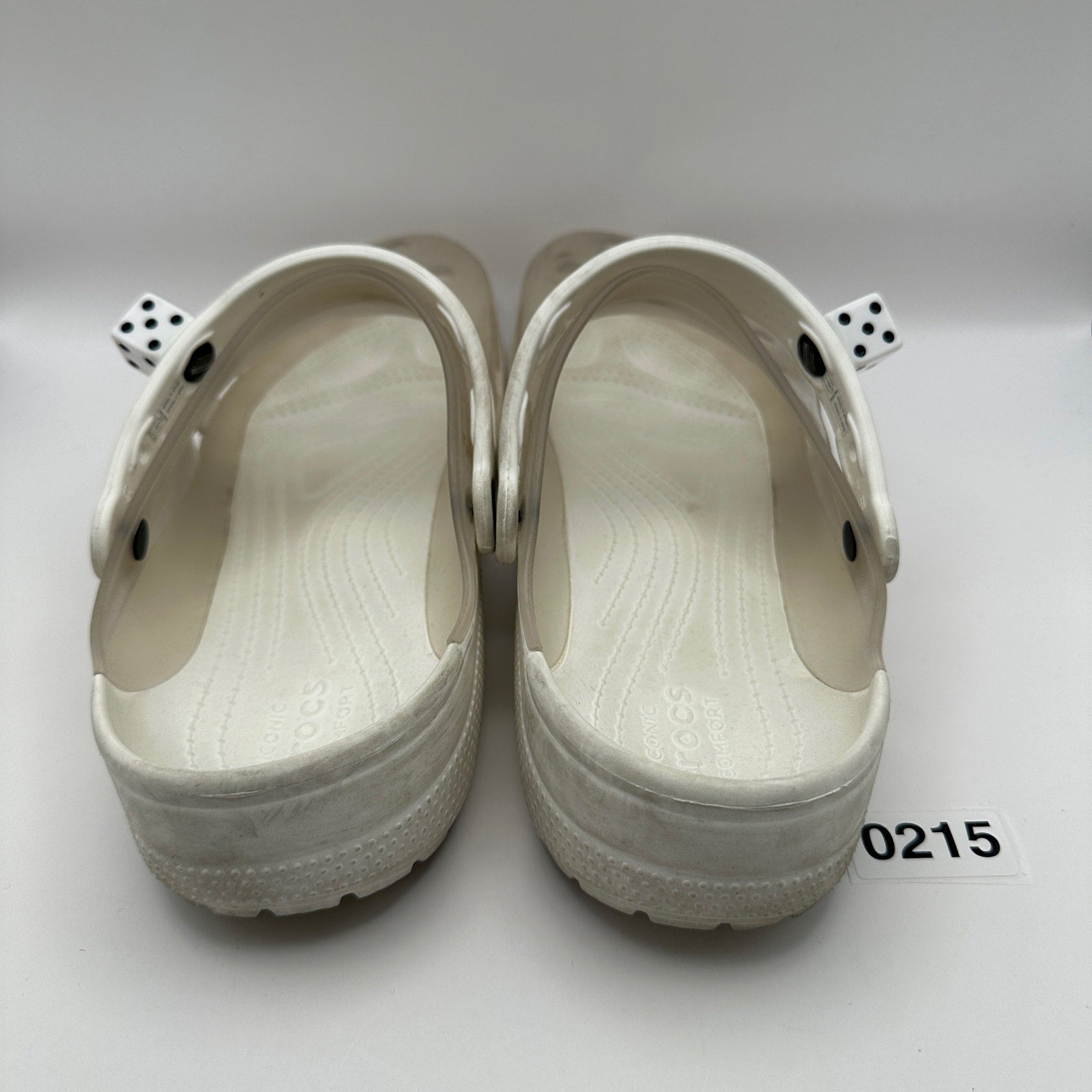 CROCS Classic Men's Size 11 Transpanrent w/ Dice Added White