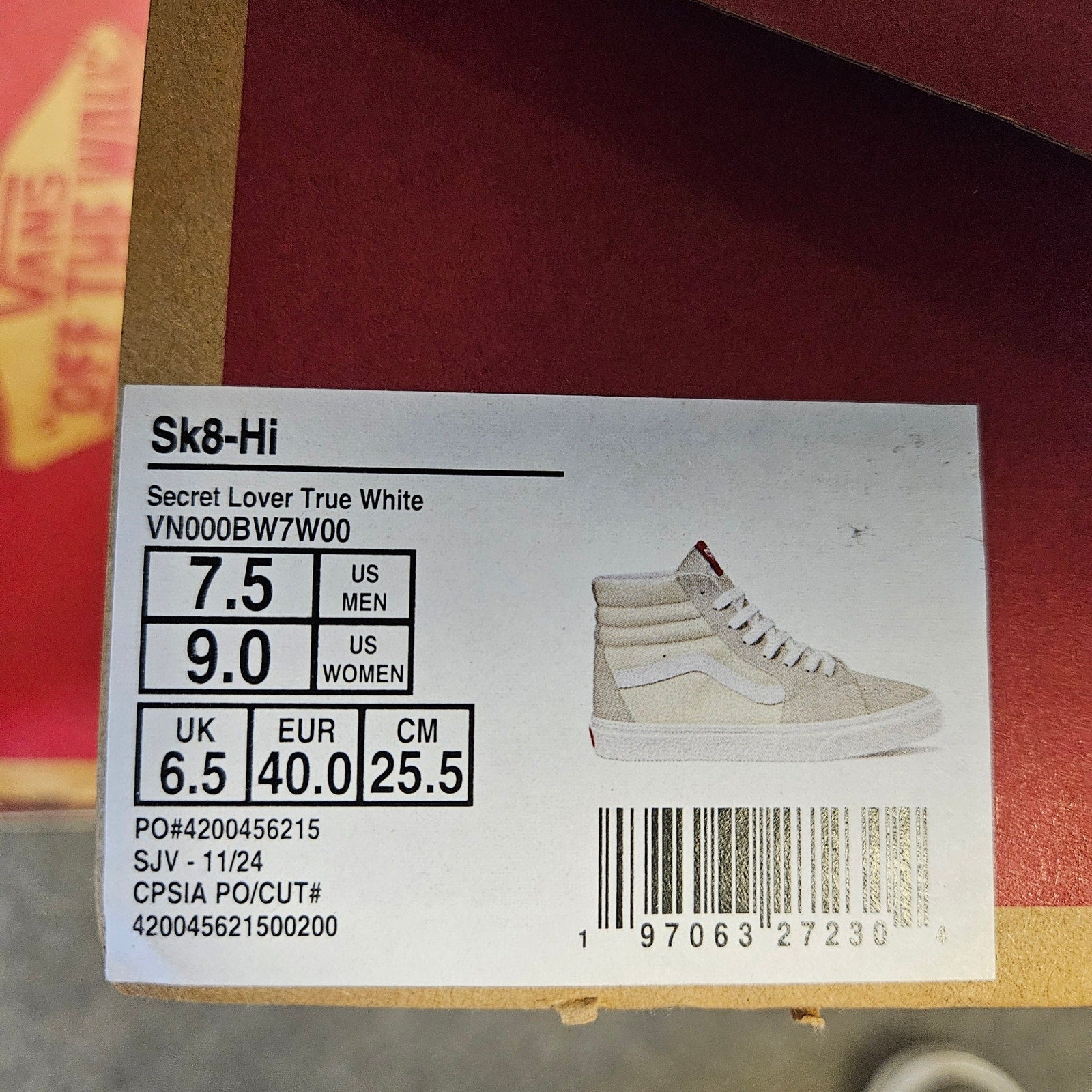 VANS MEN'S 7.5 SK8-HI SECRET LOVER TRUE WHITE NIB VN000BW7W00