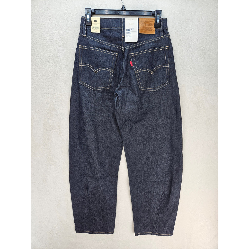 LEVI'S WOMEN'S 25X30 PREMIUM BAGGY DAD BARREL JEANS DARK INDIGO BLUE DENIM NWT