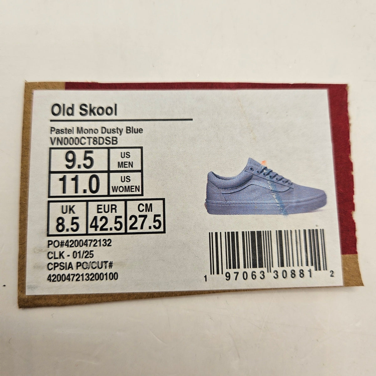 VANS MEN'S 9.5 OLD SKOOL PASTEL MONO DUSTY BLUE LOW TOP SNEAKER NWOB