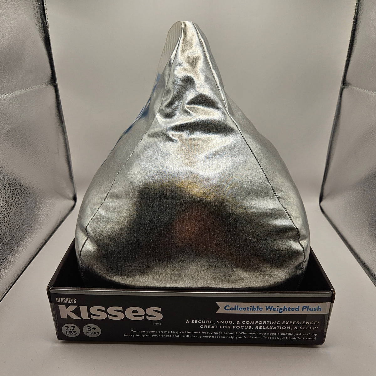 HERSHEY'S KISSES 2.7LB COLLECTIBLE WEIGHTED PLUSH SILVER CHOCOLATE CANDY PILLOW