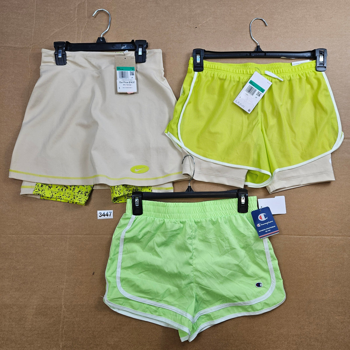LOT OF 3 - NIKE CHAMPION GIRLS XL TEMPO SHORTS & SKORT NWT
