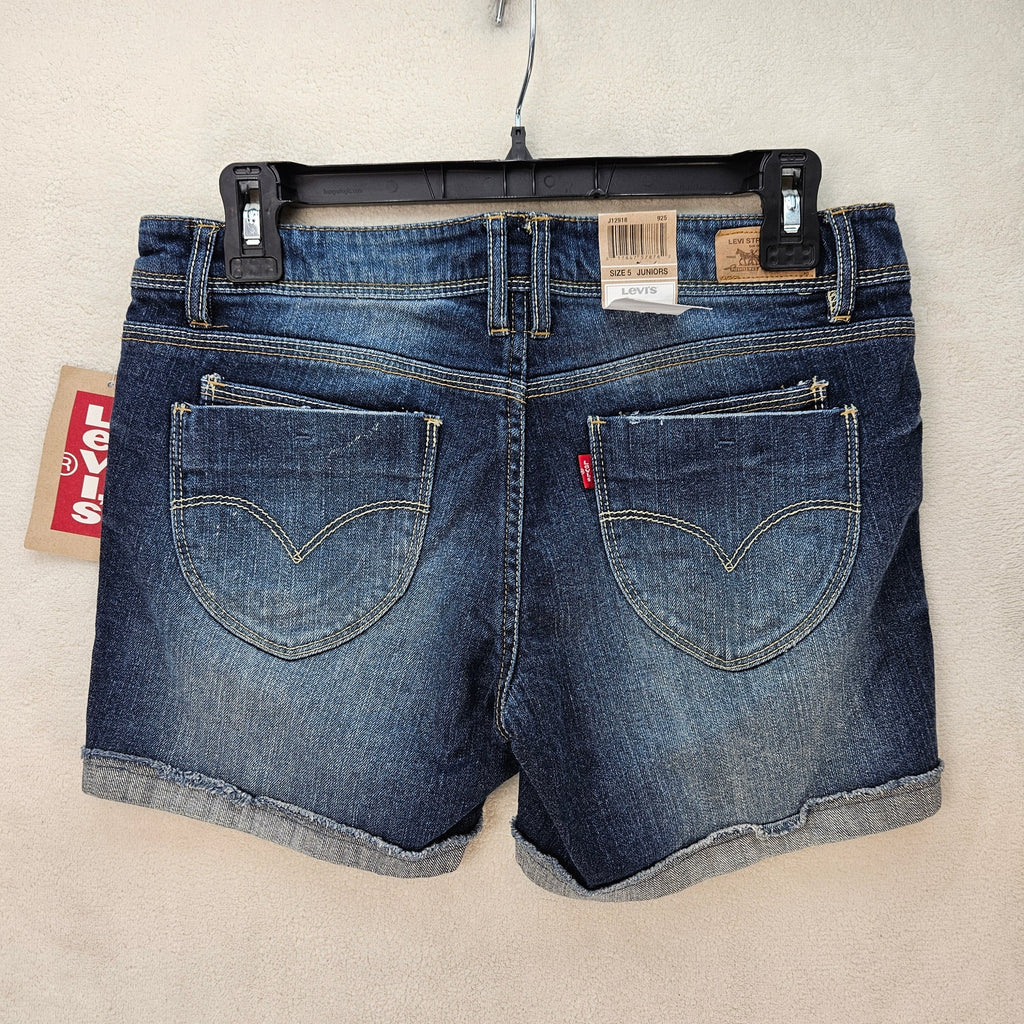 LEVI'S JUNIORS SIZE 5 DENIM SHORTS MEDIUM WASH CUFFED STRETCH JEAN SHORTS NWT