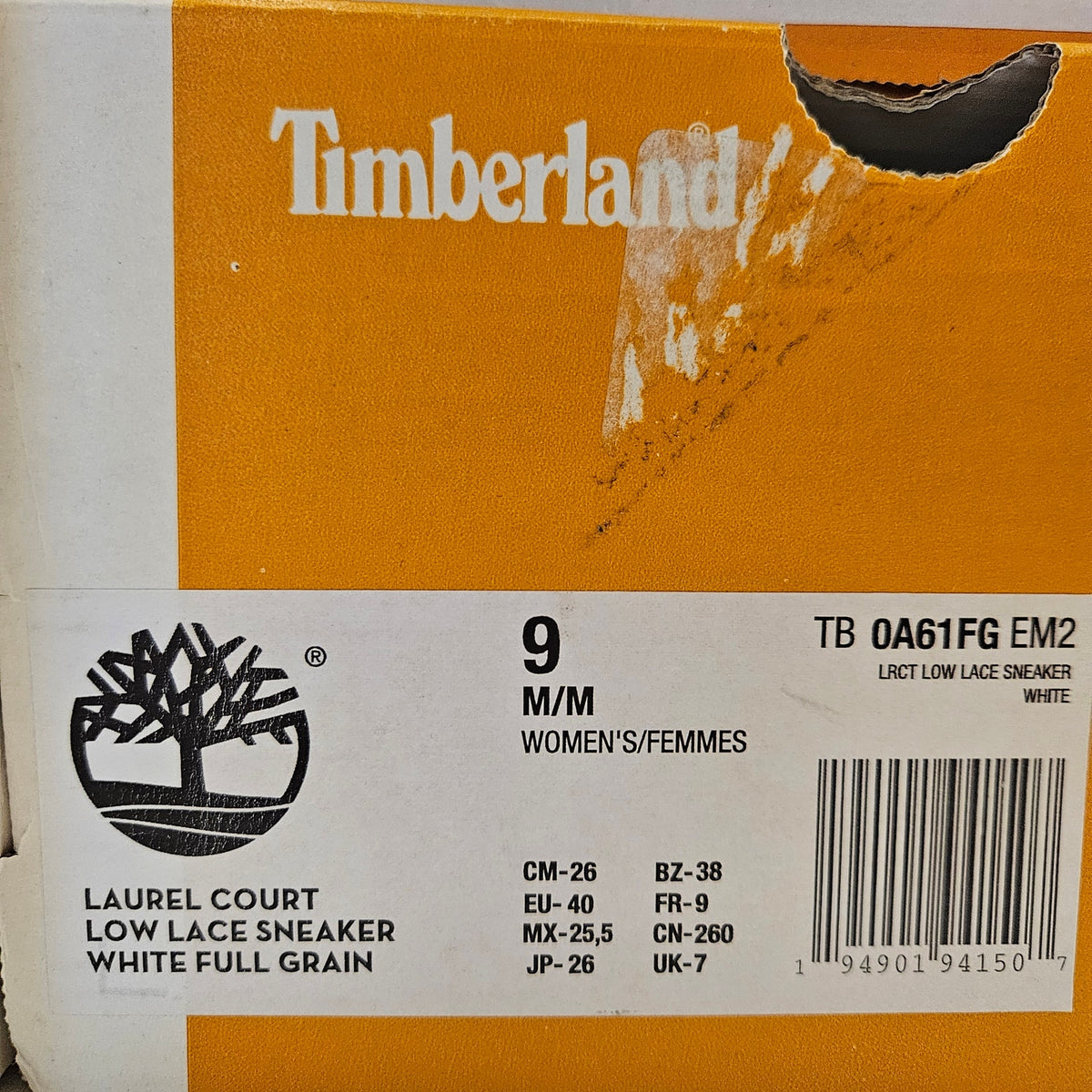 TIMBERLAND WOMEN'S 9 LAUREL COURT LOW LACE SNKR WHT FULL GRAIN NIB