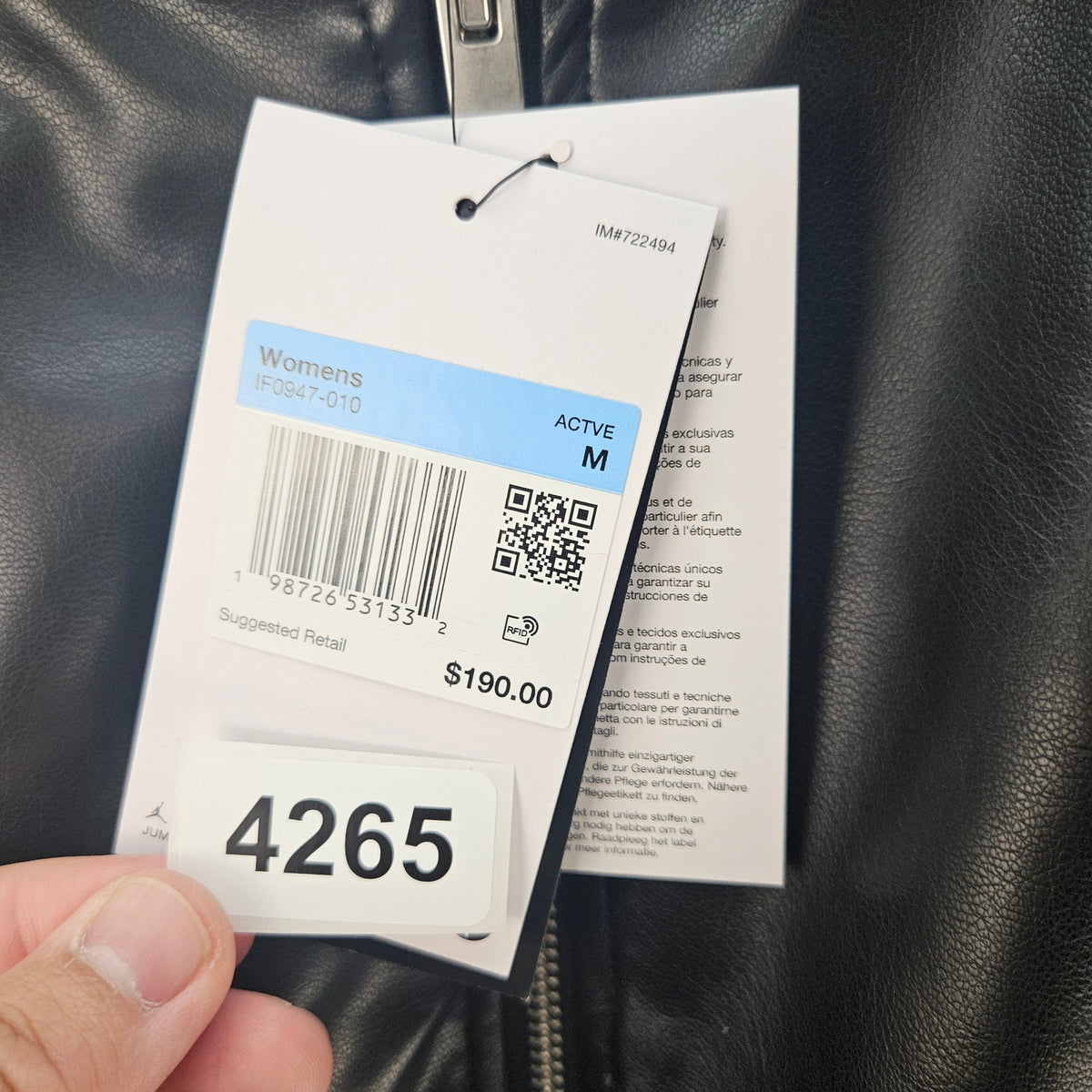 JORDAN WOMEN'S MEDIUM FAUX LEATHER JACKET FULL ZIP HOODED CROPPED IF0947-010