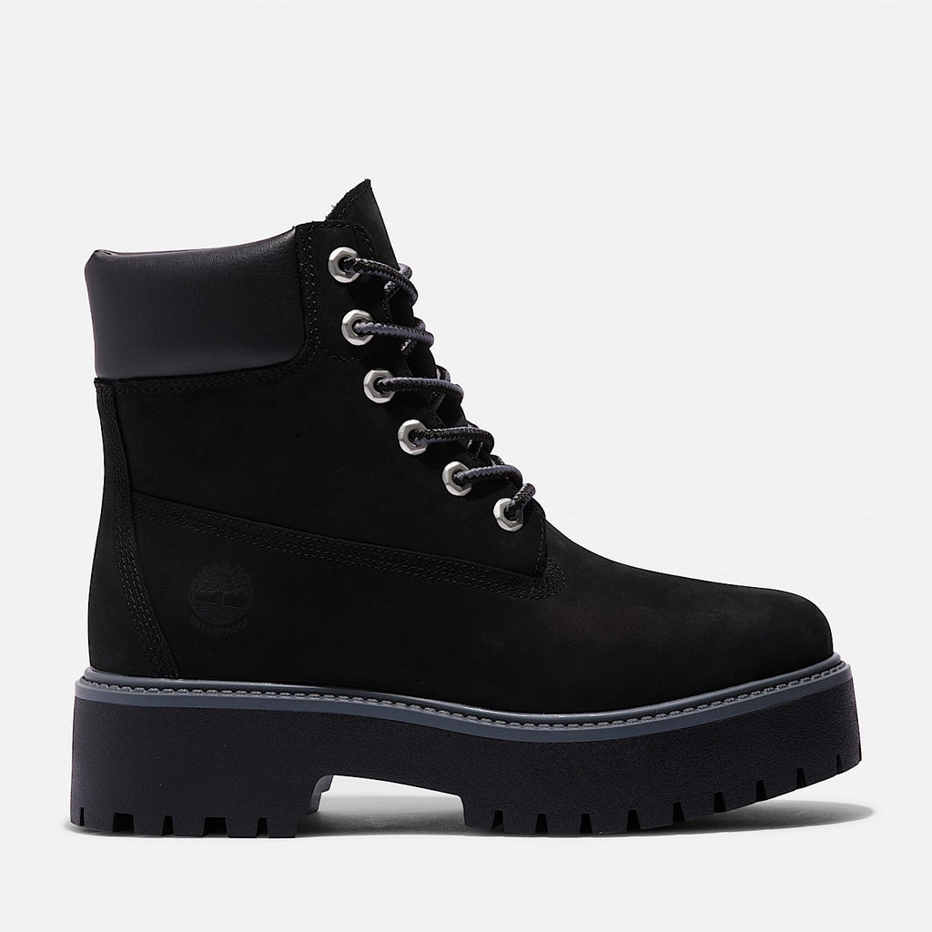 TIMBERLAND WOMEN'S 9 STONE STREET 6 INCH LACE UP WP BOOT JET BLACK NIB