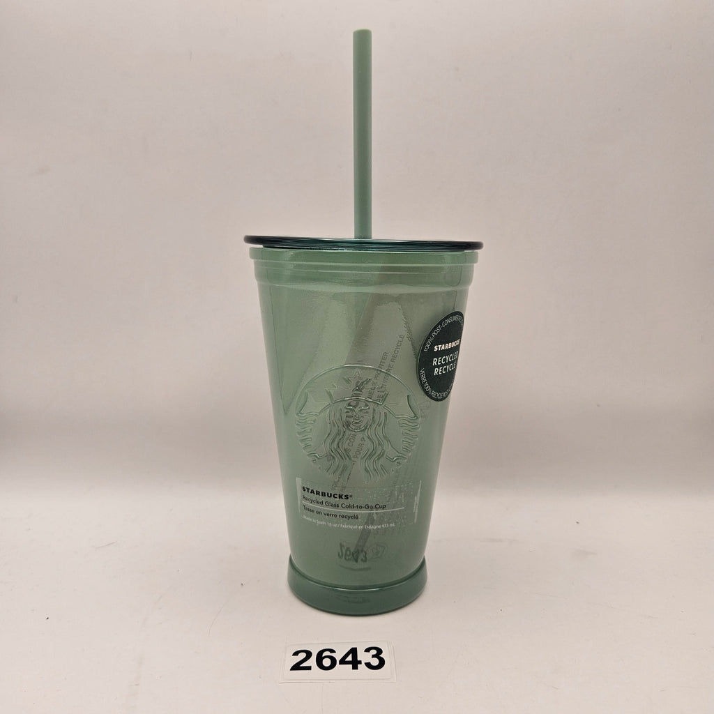 STARBUCKS 2021 FROSTED MINT GLASS TUMBLER W STRAW 15oz NWT