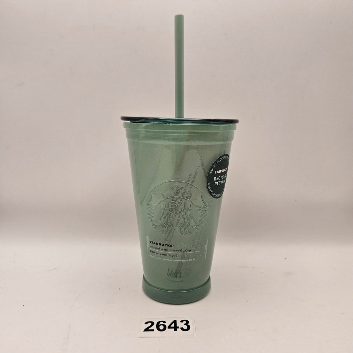 STARBUCKS 2021 FROSTED MINT GLASS TUMBLER W STRAW 15oz NWT