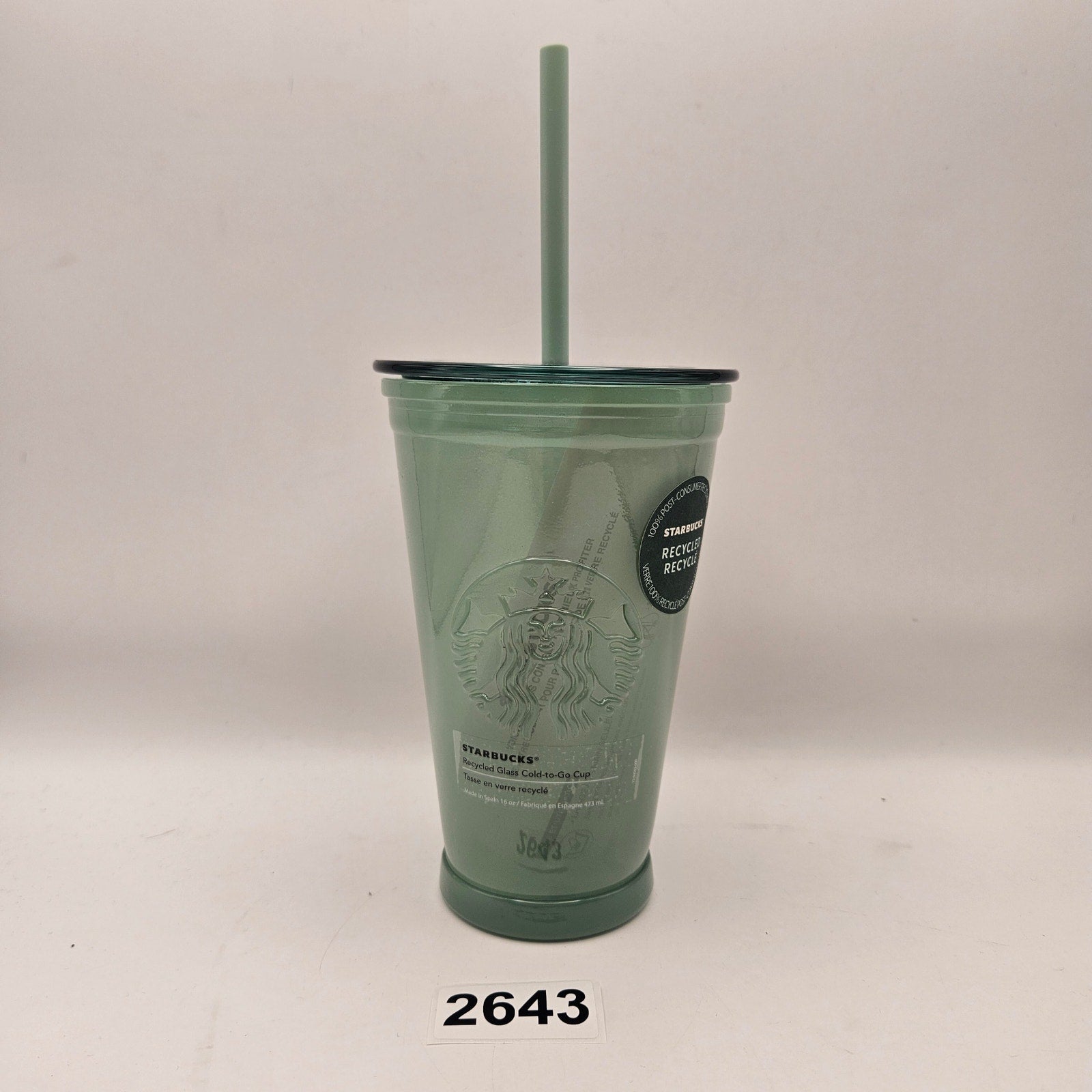 STARBUCKS 2021 FROSTED MINT GLASS TUMBLER W STRAW 15oz NWT
