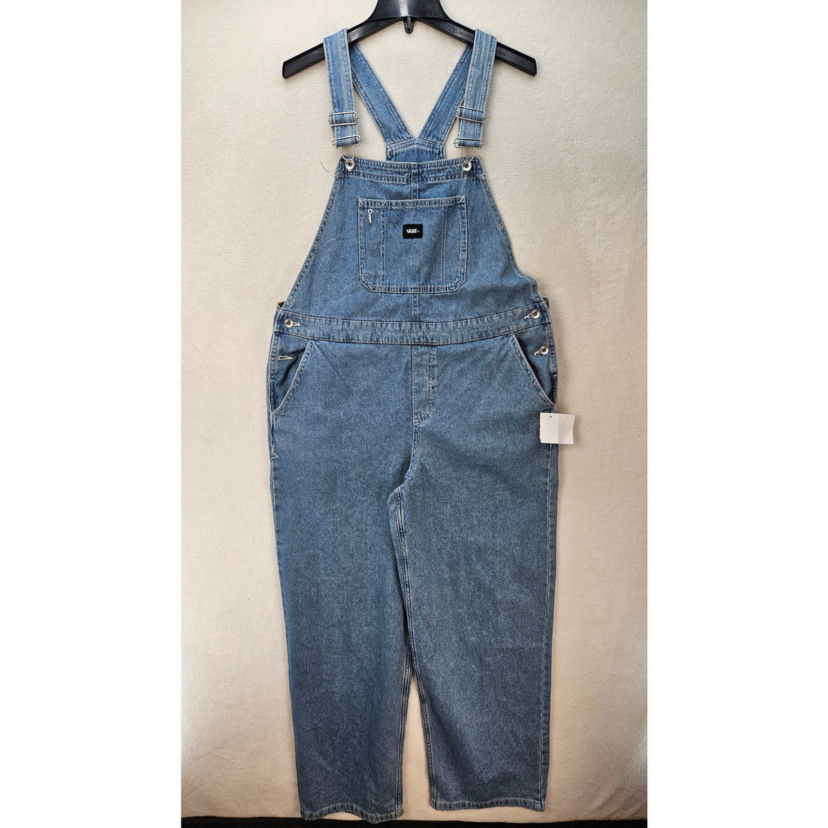 VANS SIZE LARGE SIRELLE OVERALLS BLUE DENIM RELAXED FIT COTTON MEDIUM WASH