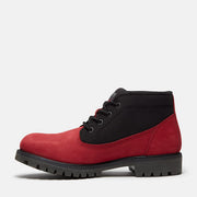 TIMBERLAND MEN'S 10 MID LACE CHUKKA BOOT RED BLACK NUBUCK CANVAS TB0A431HAET
