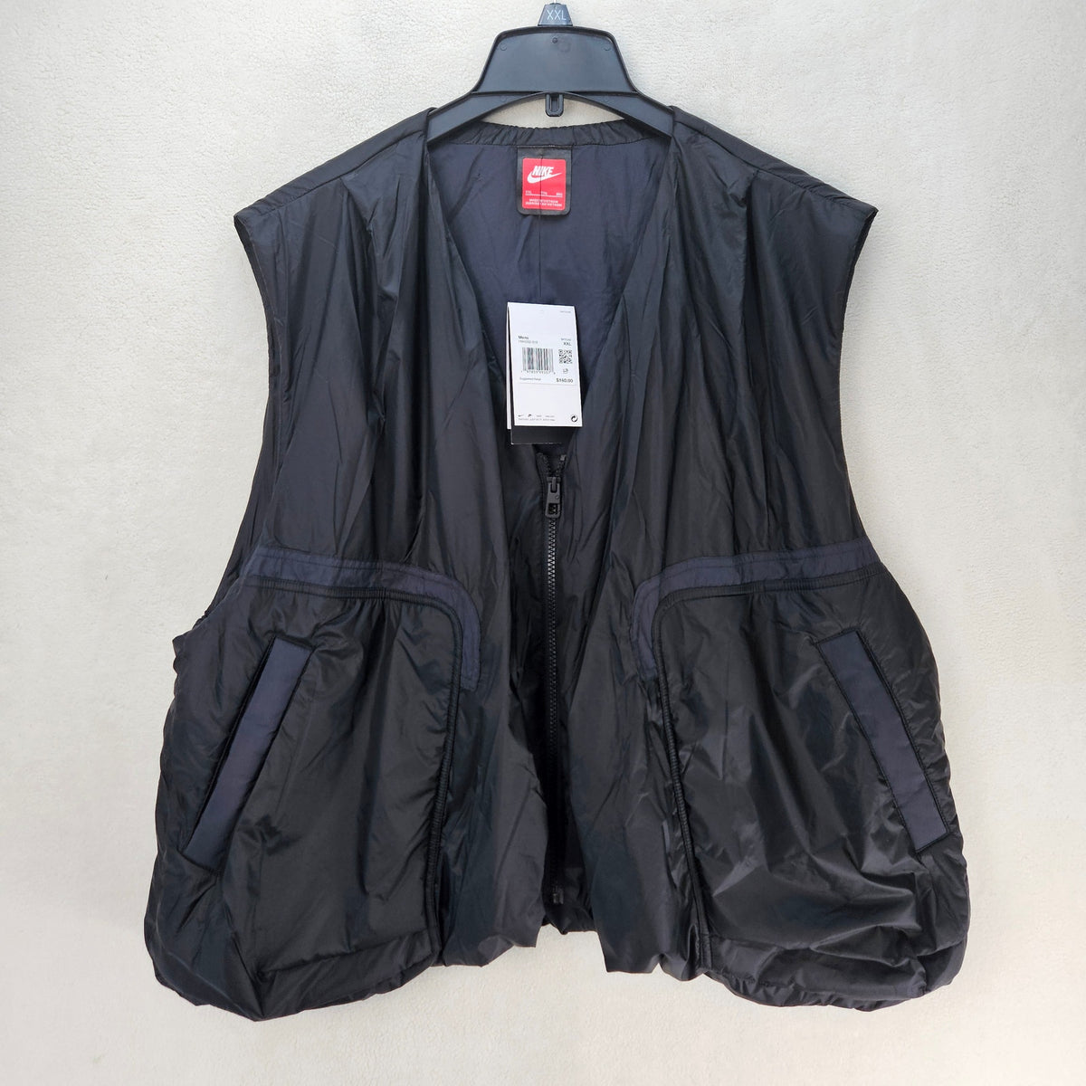 NIKE MEN'S XXL TECH UTILITY PADDED VEST BLACK FULL ZIP CARGO HM4262-010 NWT
