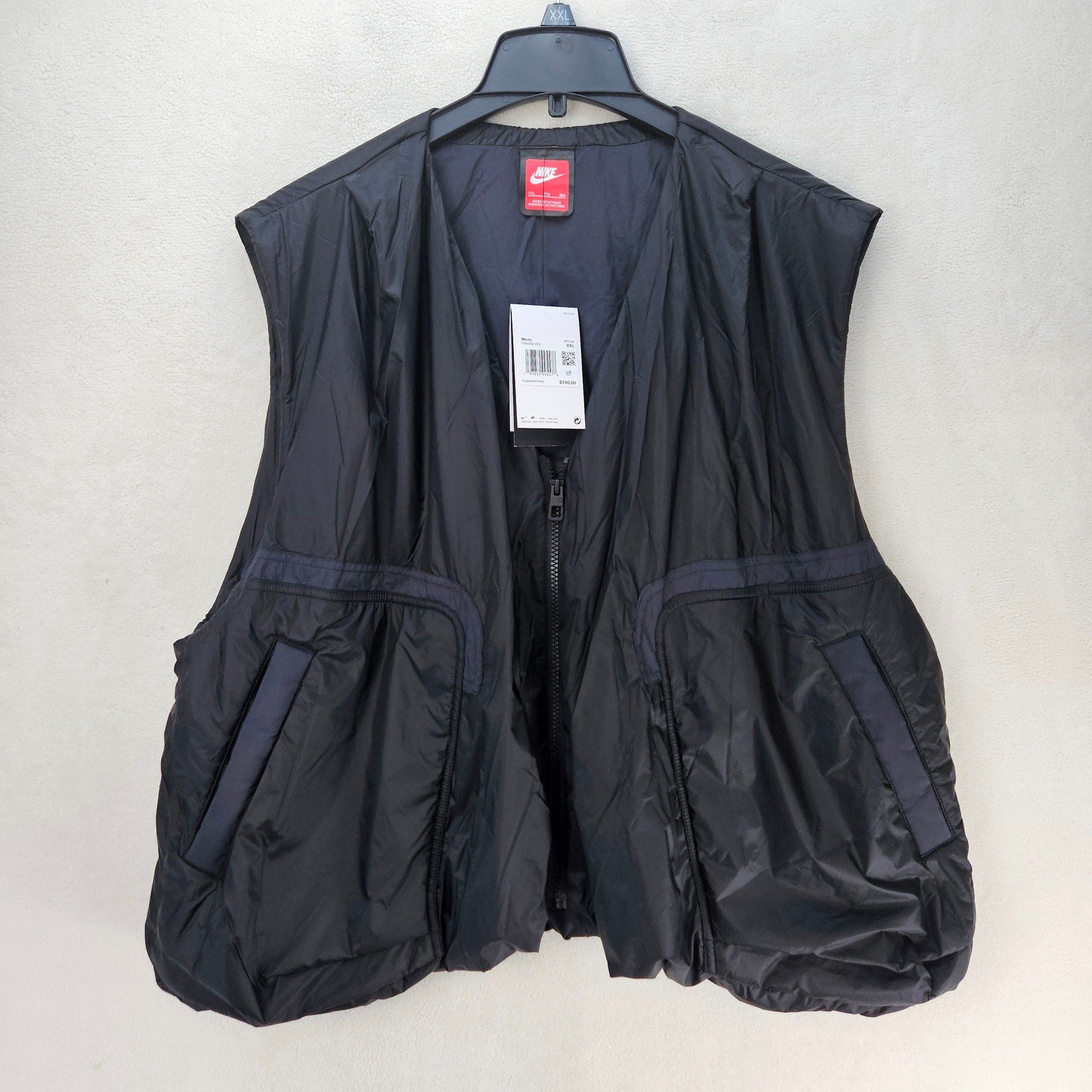 NIKE MEN'S XXL TECH UTILITY PADDED VEST BLACK FULL ZIP CARGO HM4262-010 NWT