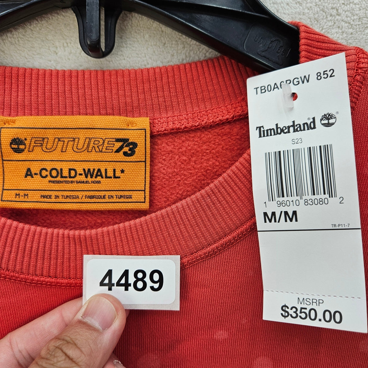 TIMBERLAND MEN'S MEDIUM A-COLD-WALL FUTURE PULLOVER SWEATSHIRT CORAL RED $300