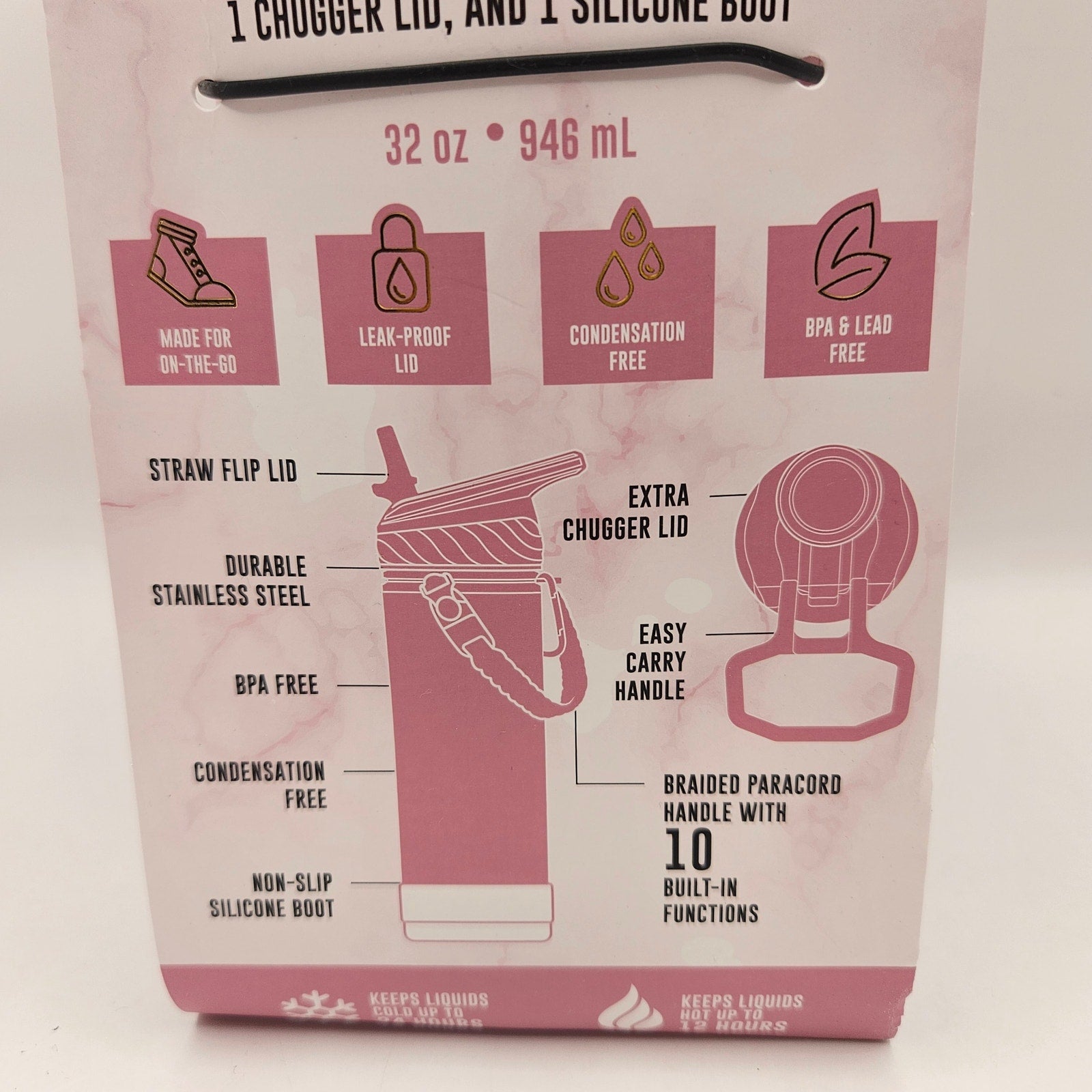 HYDRAGEAR 32oz ZENITH TUMBLER 4 PIECE PINK WATER BOTTLE NIB