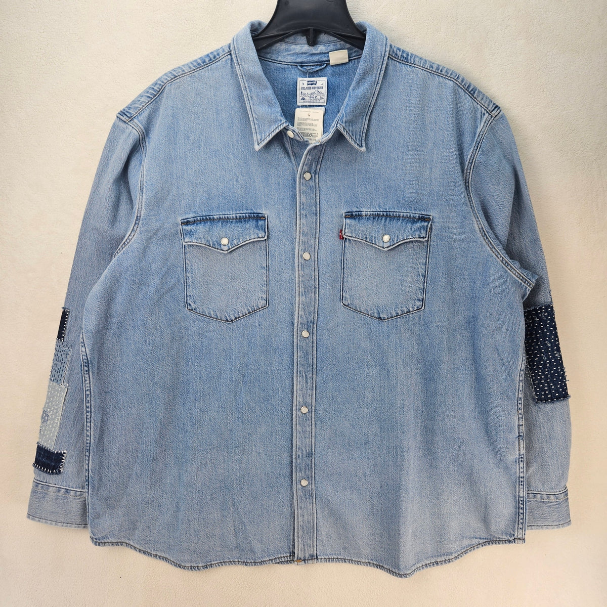 LEVI'S MEN'S 2XL WESTERN RELAXED FIT SHIRT MEDIUM WASH PATCHWORK A19190074