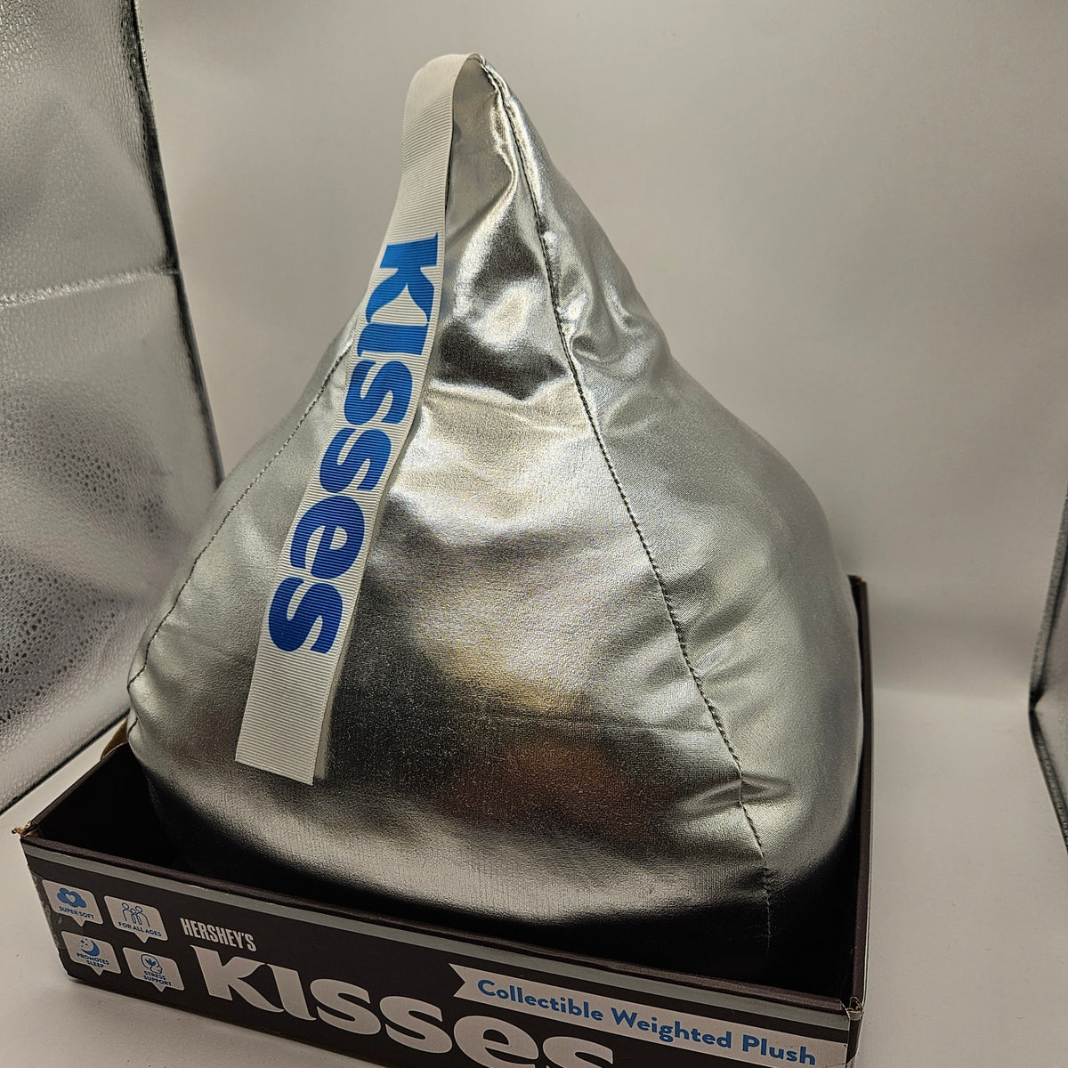 HERSHEY'S KISSES 2.7LB COLLECTIBLE WEIGHTED PLUSH SILVER CHOCOLATE CANDY PILLOW