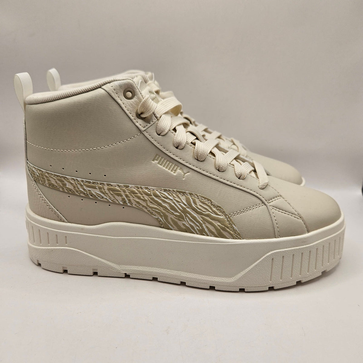 PUMA WOMEN'S 8.5 KARMEN II MID ANIMAL FEVER SNEAKERS WHITE PUMA GOLD 397460-01
