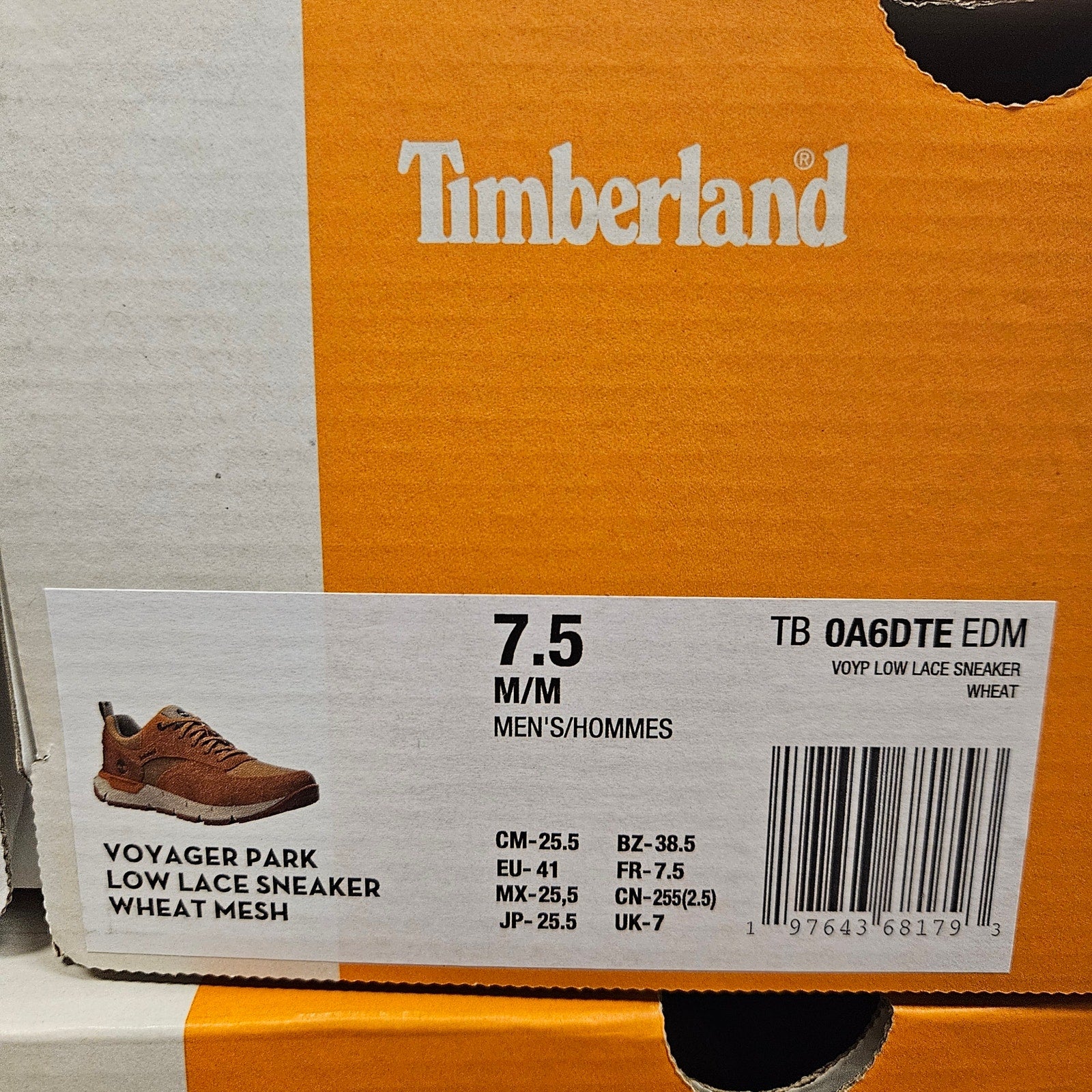 TIMBERLAND MEN'S 7.5 VOYAGER PARK LOW LACE SNEAKER WHEAT NIB