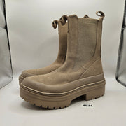 CONVERSE WOMEN'S 8 ALL STAR LEATHER UPPER BOOTS HI TOP LUGGED HEEL CHELSEA BEIGE