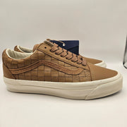 VANS M7.5 W9 OLD SKOOL LX WOVEN LEATHER TAN WHITE SNEAKERS NWOB