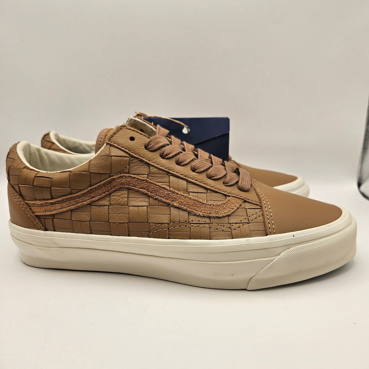 VANS M7.5 W9 OLD SKOOL LX WOVEN LEATHER TAN WHITE SNEAKERS NWOB