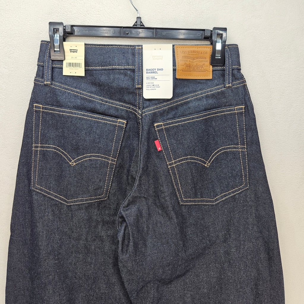 LEVI'S WOMEN'S 25X30 PREMIUM BAGGY DAD BARREL JEANS DARK INDIGO BLUE DENIM NWT