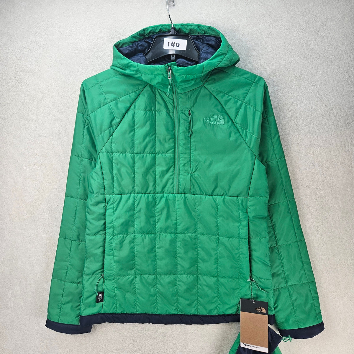 THE NORTH FACE WOMEN'S XS CIRCALOFT 1/4 ZIP PULLOVER HOODED QUILTED EMERALD