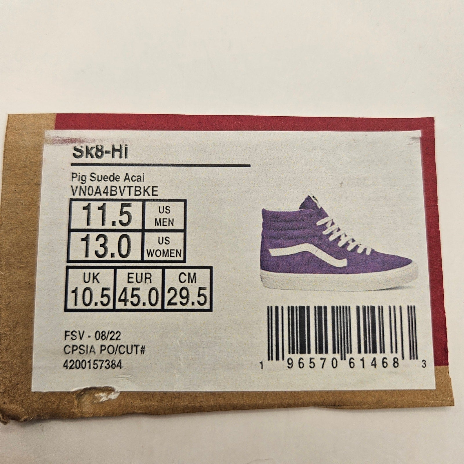 VANS MEN'S 11.5 SK8-Hi PIG SUEDE ACAI PURPLE RARE SNEAKERS NWOB