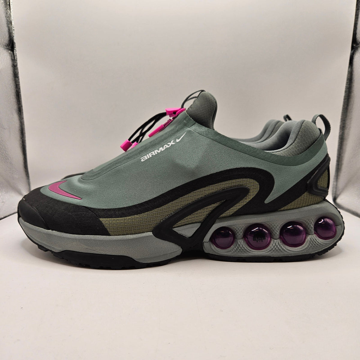 NIKE MEN'S 13 AIR MAX DN ROAM CLAY GREEN BLACK PINK PURPLE HQ8605-300