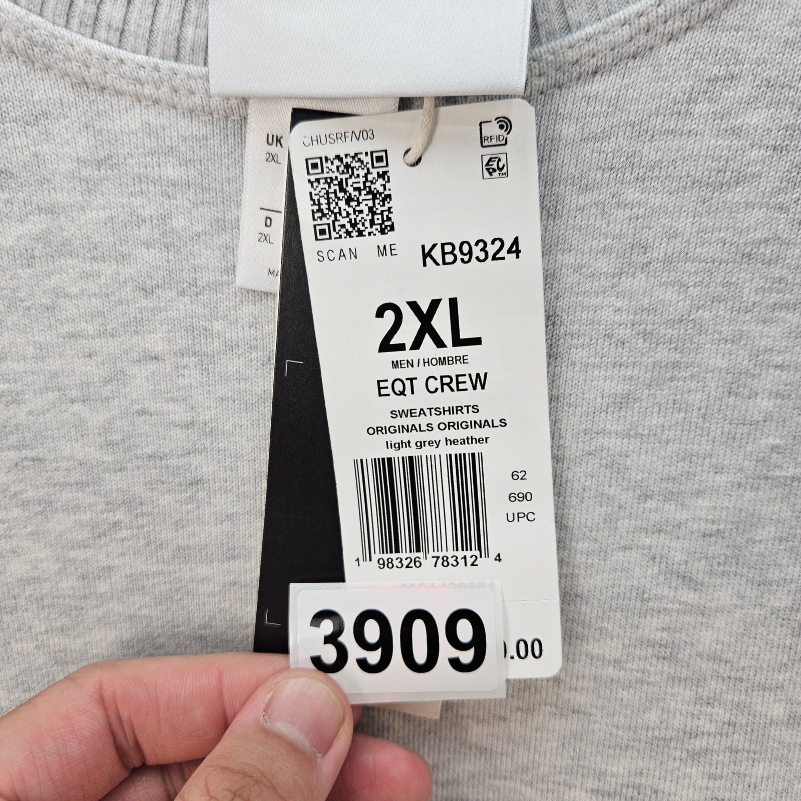ADIDAS EQT MEN'S XXL OVERSIZED HEATHER GREY VINTAGE OG CREWNECK SWEATSHIRT NWT