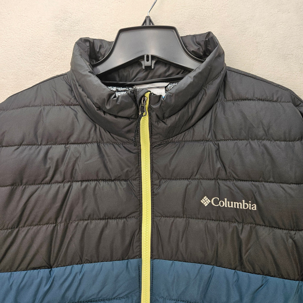 COLUMBIA MEN'S XL POWDER LITE II PUFFER JACKET BLUE BLK OMNI HEAT INSULATED NWT