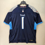 NIKE MEN'S XXL ELITE CAM WARD TITANS #1 VAPOR FUSE JERSEY NAVY BLUE GRAY