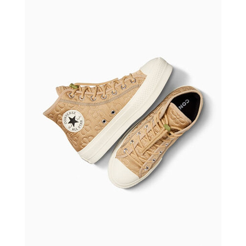 CONVERSE WOMEN'S 9 CTAS A08721C LIFT HI PLATFORM QUILTED KHAKI FLORAL