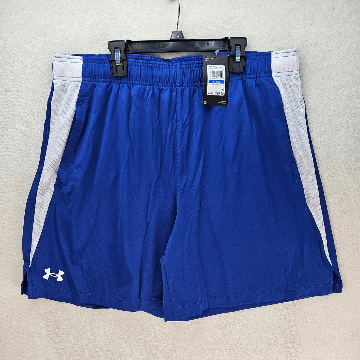 UNDER ARMOUR MEN'S XL TECH VENT 6 INCH SHORTS NAVY BLUE WHITE ACTIVE 1383723