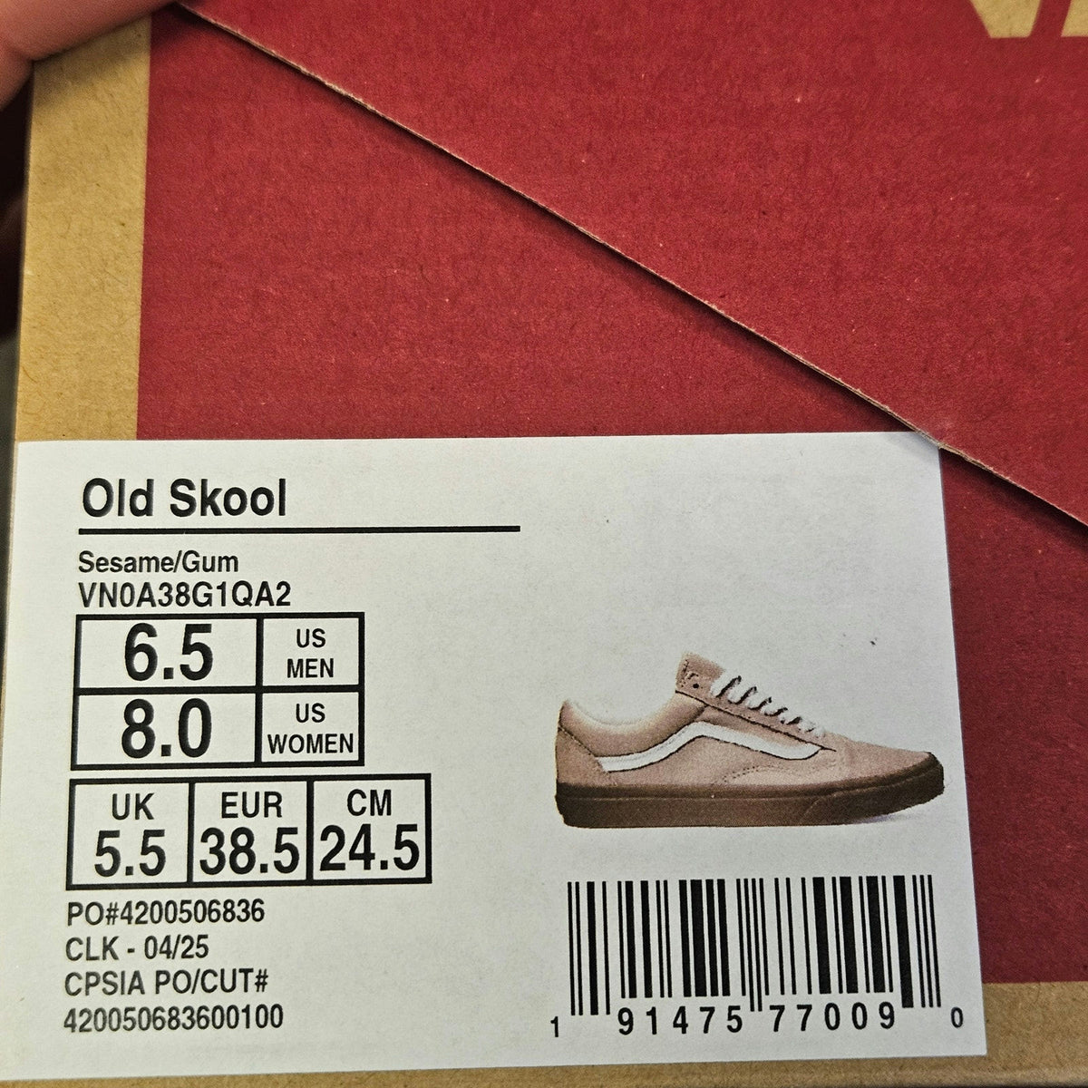 VANS WOMEN'S 8 OLD SKOOL SESAME/GUM SKATEBOARDING LOW TOP SNEAKER NIB