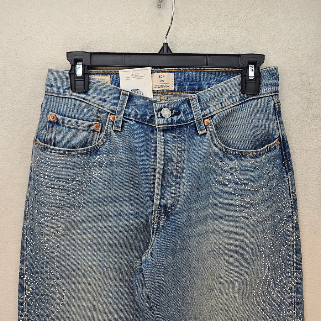 LEVI'S 501 X BEYONCE 90S STRAIGHT JEANS 26X30 WESTERN CRYSTAL NWT $150
