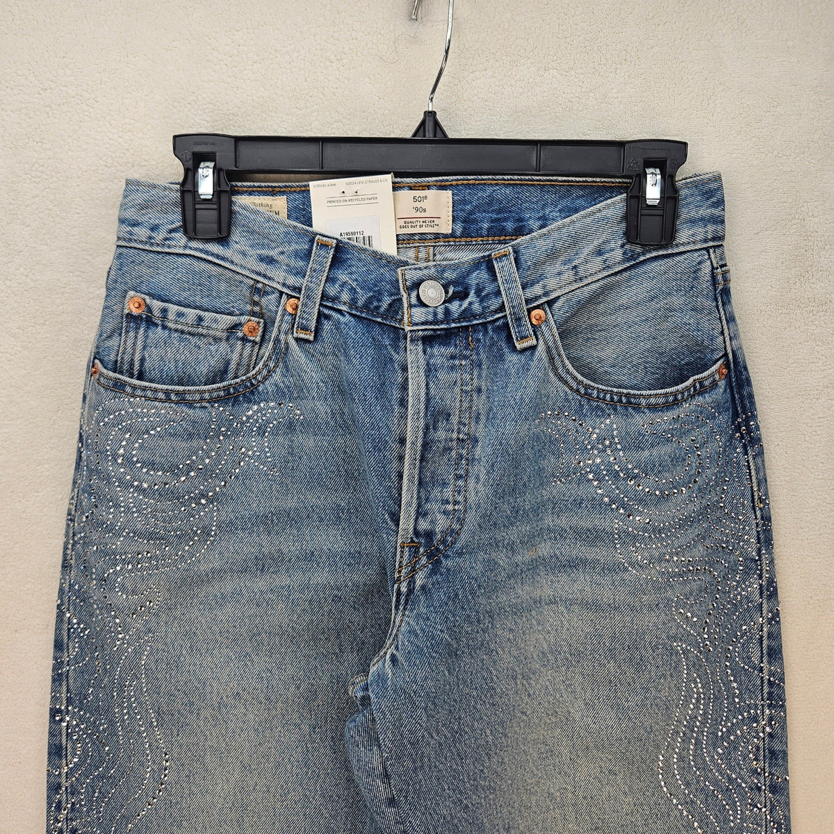 LEVI'S 501 X BEYONCE 90S STRAIGHT JEANS 26X30 WESTERN CRYSTAL NWT $150