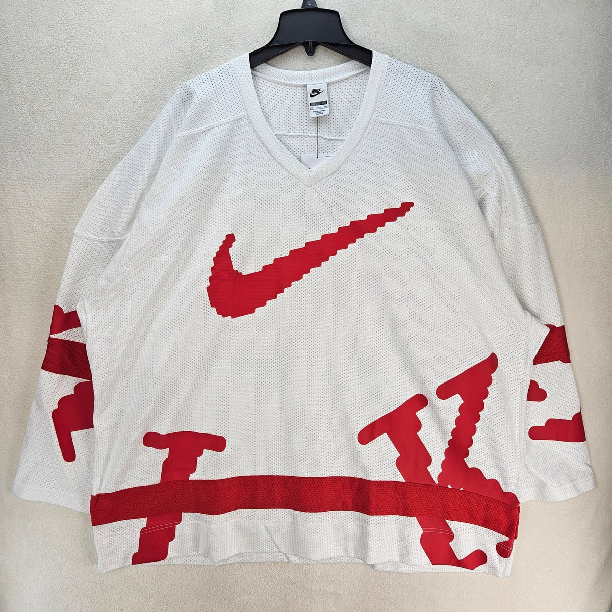 NIKE MEN'S XXL SPORTSWEAR CLUB HOCKEY JERSEY OVERSIZED WHITE RED NWT HV1137-100