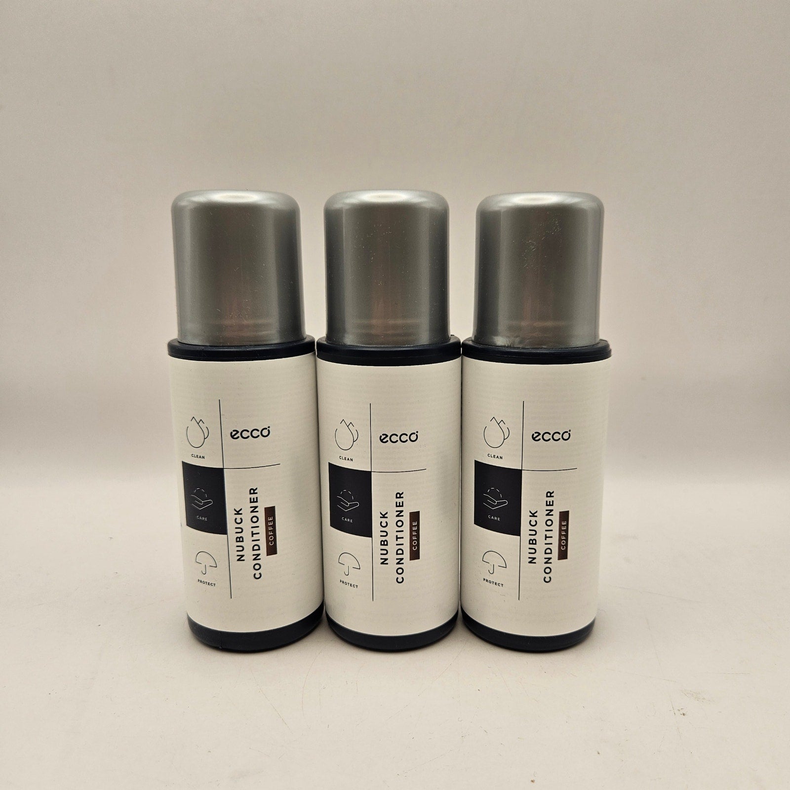 LOT OF 3 - ECCO NUBUCK CONDITIONER COFFEE COLOR NWT CLEAN CARE PROTECT 100ml x 3